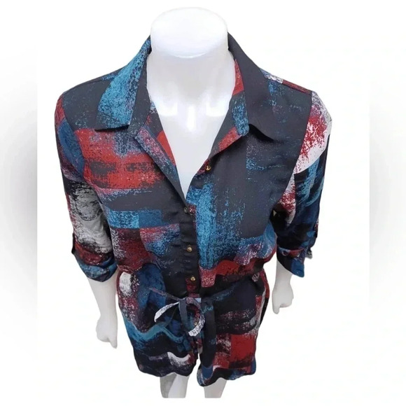 Le Chateau Shirt Dress  Teal Plum Burgundy Size Medium - Picture 3 of 9